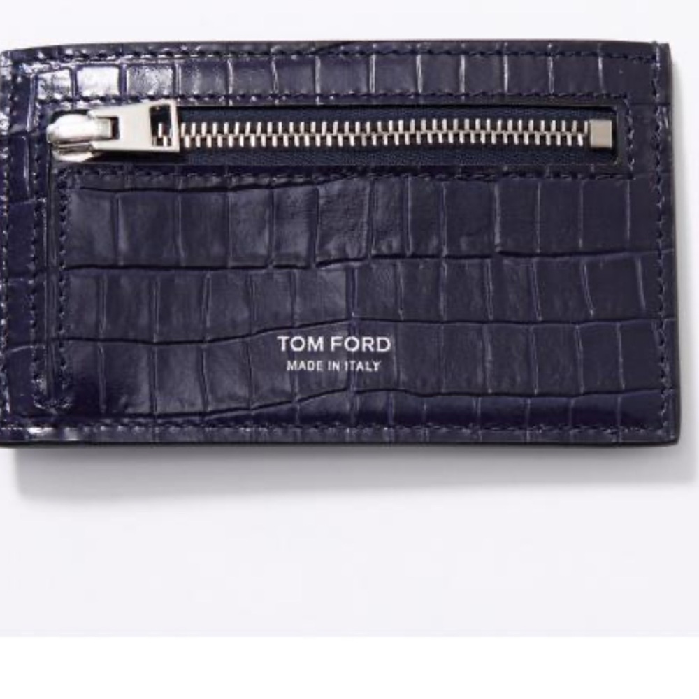 Luxurious Navy Crocodile-Embossed Card Holder